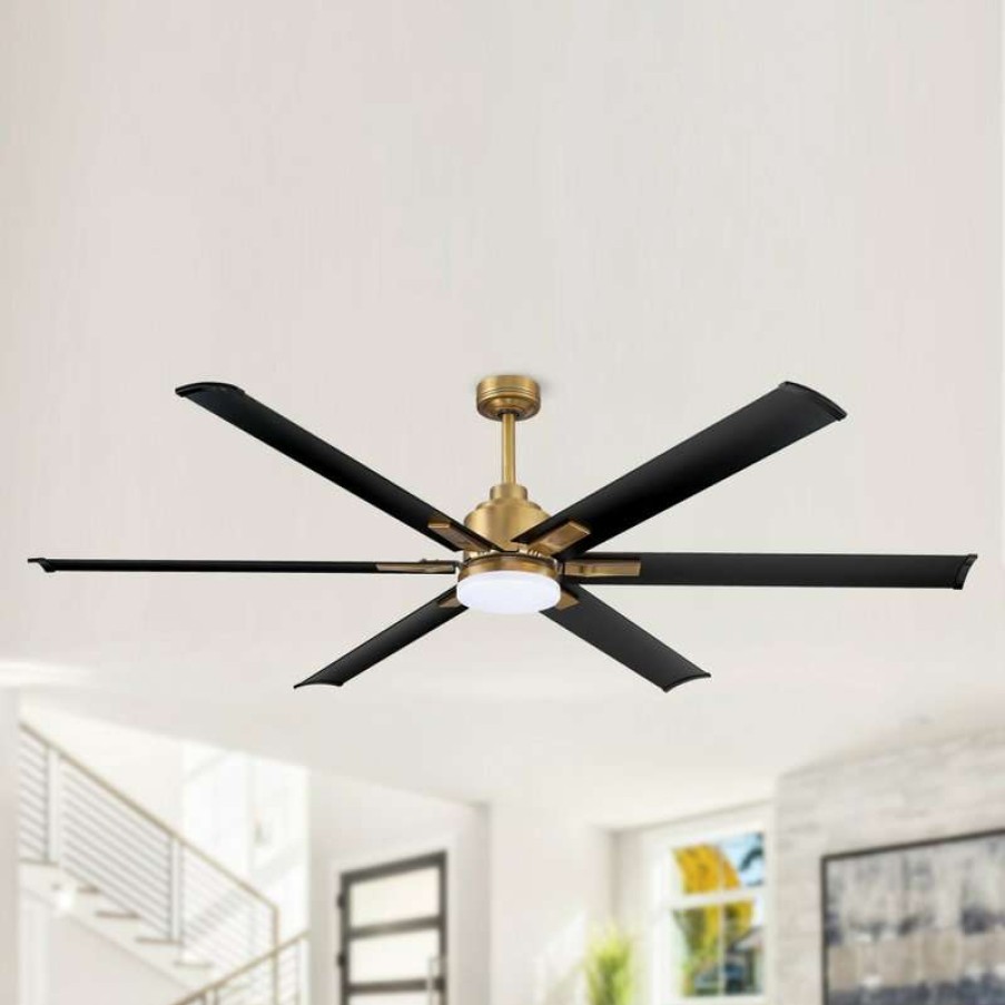 Ceiling Lighting * | Promo Whoselamp 72 In. Integrated Led Indoor Natural Brass Ceiling Fan With Light And Remote