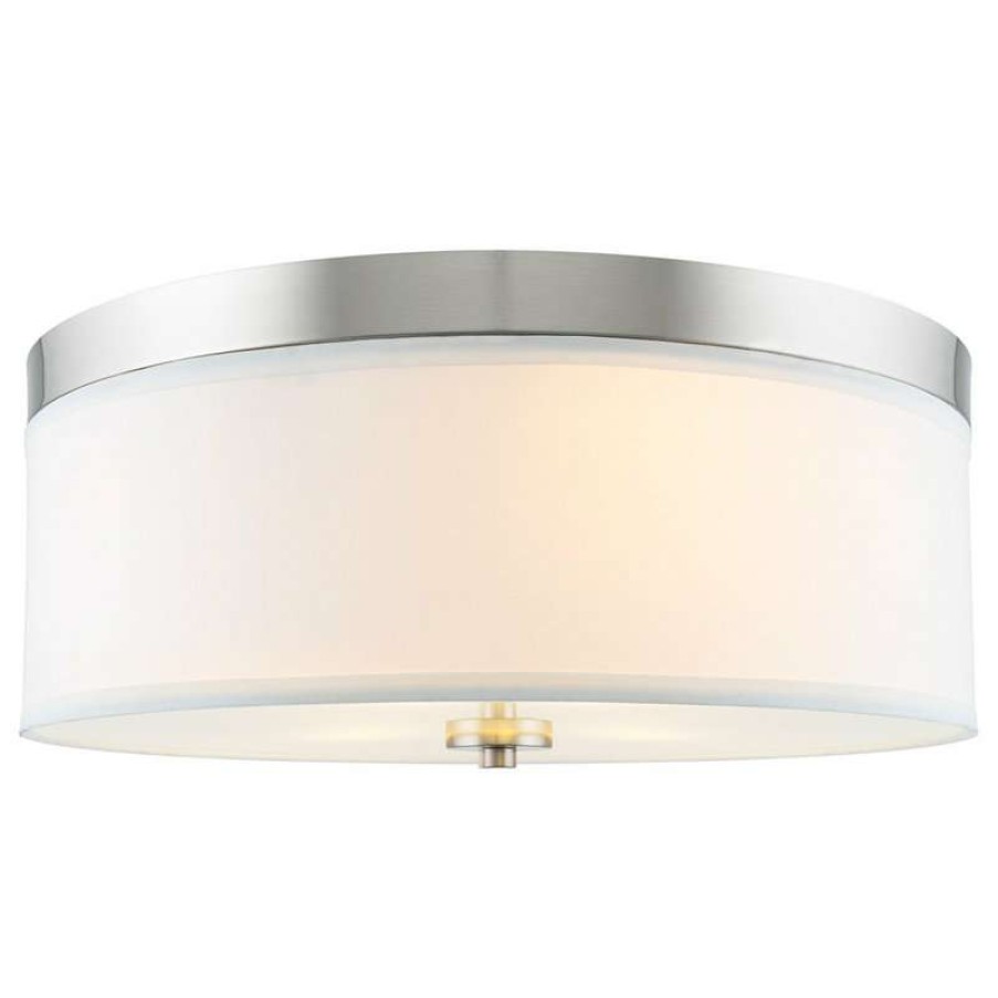 Ceiling Lighting * | Best Deal Kira Home Walker 15 Flush Mount Ceiling Light, White Fabric Shade, Round Glass