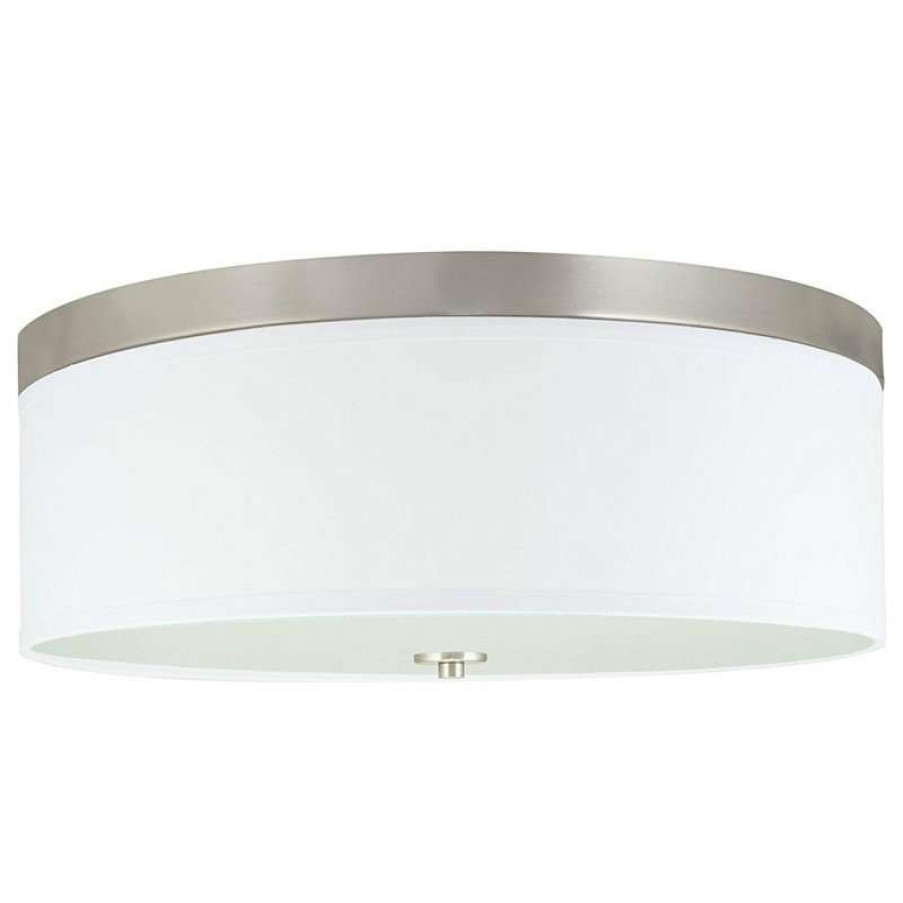 Ceiling Lighting * | Best Deal Kira Home Walker 15 Flush Mount Ceiling Light, White Fabric Shade, Round Glass