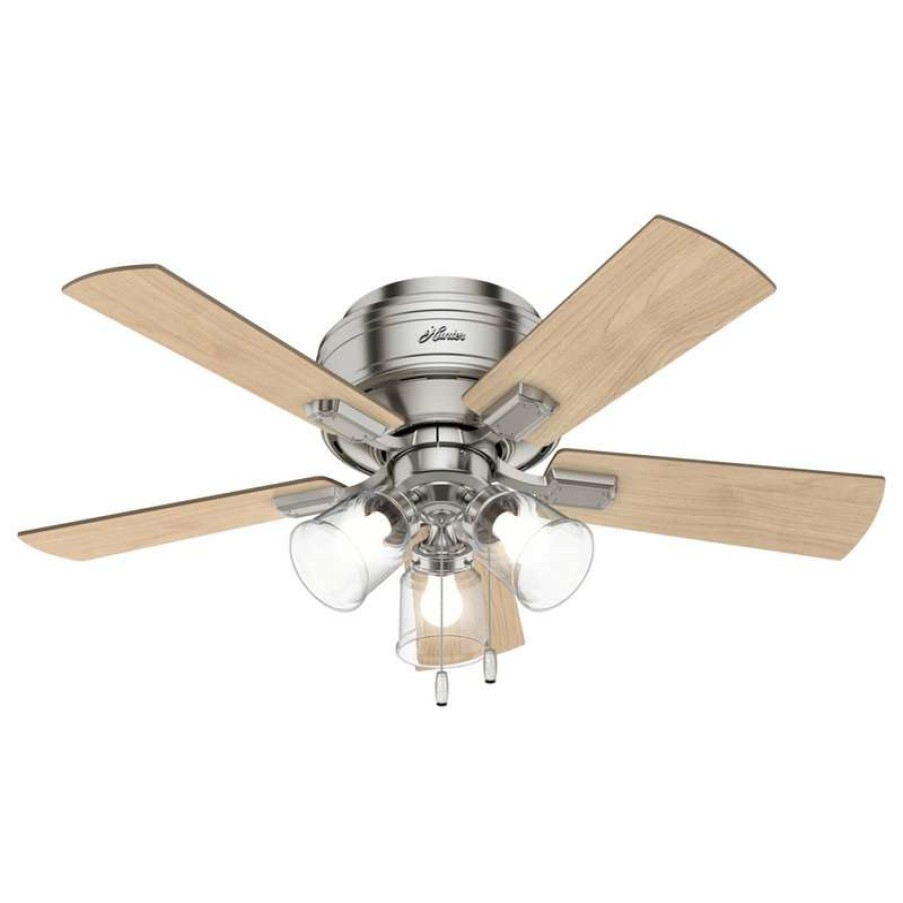 Ceiling Lighting * | Hot Sale Hunter Fan Company Crestfield Brushed Nickel Ceiling Fan With Light, 42