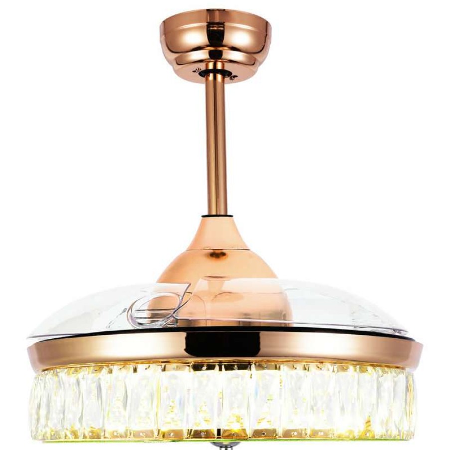 Ceiling Lighting * | New Bella Depot Decorative Gold Drum Ceiling Fan With Light And Remote, Foldable Blade, French G