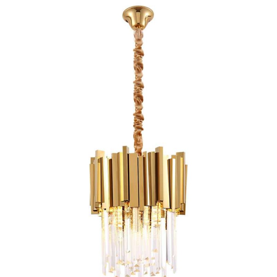 Kitchen & Cabinet Lighting * | Top 10 Morsale.Com Gold Plated Stainless Steel K9 Crystal Pendant Chandelier By Morsale