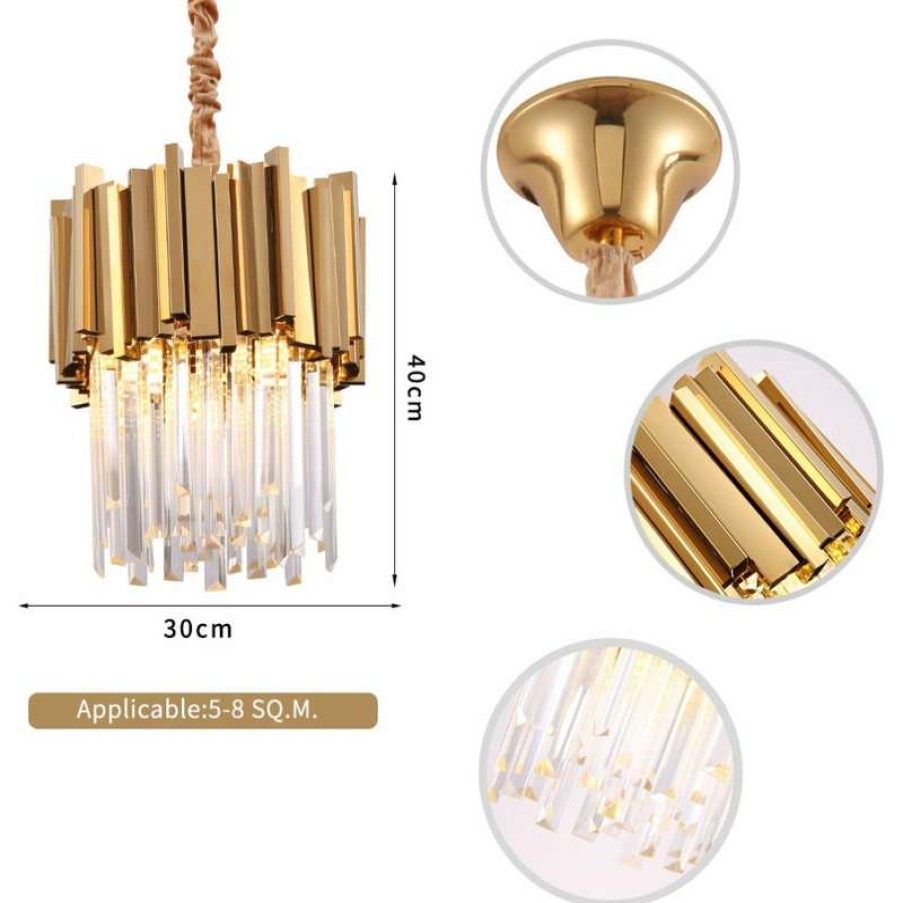 Kitchen & Cabinet Lighting * | Top 10 Morsale.Com Gold Plated Stainless Steel K9 Crystal Pendant Chandelier By Morsale