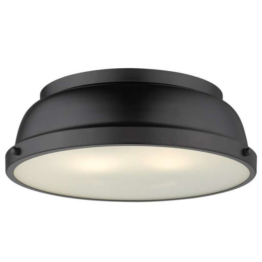 Ceiling Lighting * | Budget Golden Lighting Duncan 14 Flush Mount, Black With Matte Black Shade