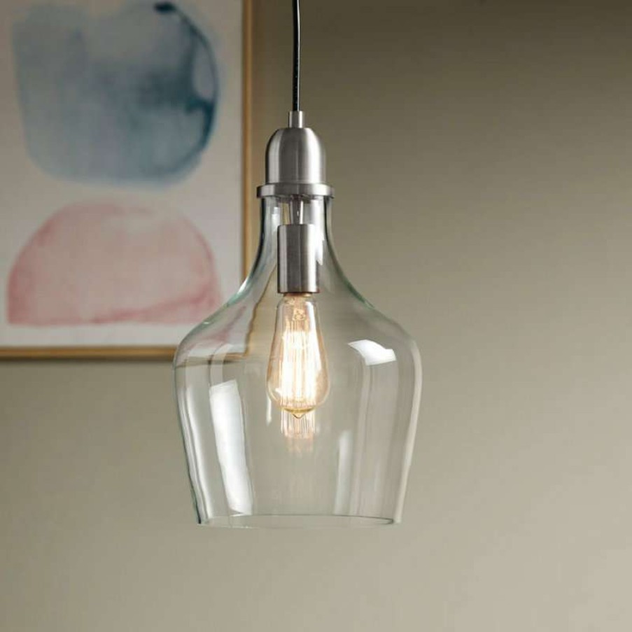 Ceiling Lighting * | Cheap Olliix Hampton Hill Auburn Bell Shaped Glass Pendant, Silver