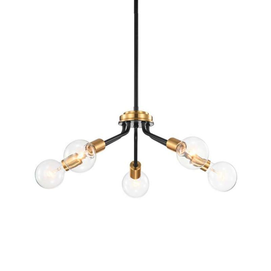 Ceiling Lighting * | Top 10 Edvivi Lighting 5-Light Black And Antique Gold Modern Contemporary Sputnik Chandelier