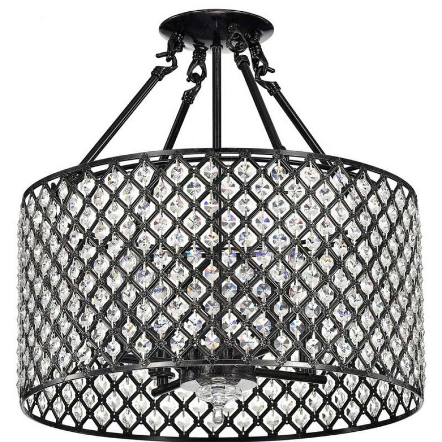 Ceiling Lighting * | Cheap Edvivi Lighting Marya 4-Light Antique Black Beaded Drum Semi Flush Mount Crystal Chandelier