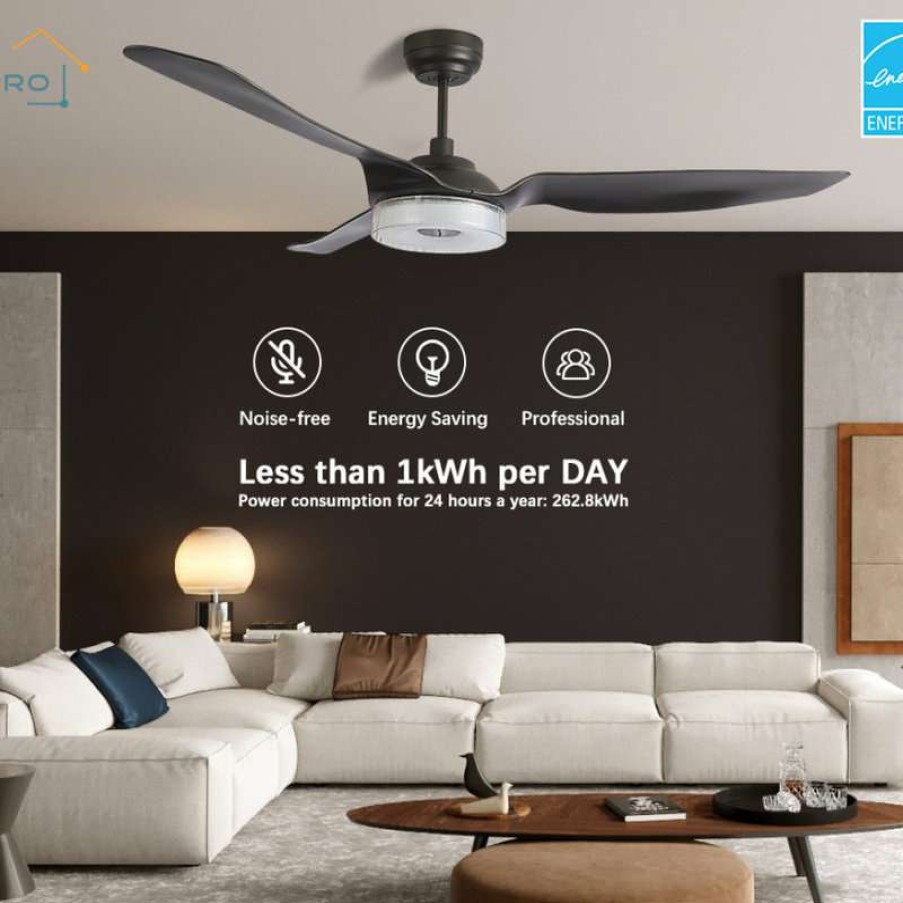 Ceiling Lighting * | Coupon Carro Ceiling Fan With Dimmable Led Light And Remote 10-Speed Dc Motor, Black, 5