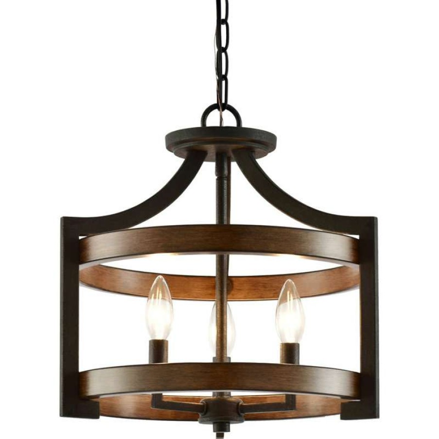 Ceiling Lighting * | New Kira Home Woodrow 15 Farmhouse Semi Flush Convertible Pendant Light, Wood Style