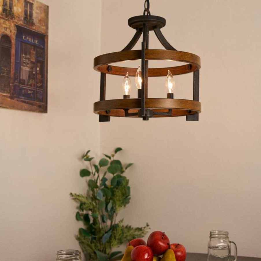 Ceiling Lighting * | New Kira Home Woodrow 15 Farmhouse Semi Flush Convertible Pendant Light, Wood Style