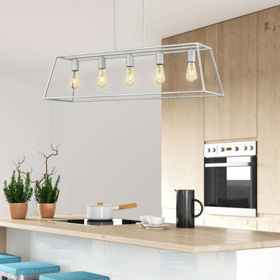 Kitchen & Cabinet Lighting * | Hot Sale Ove Decors Adele 5-Light 38 Ceiling Pendant Light, Painted Brushed Nickel