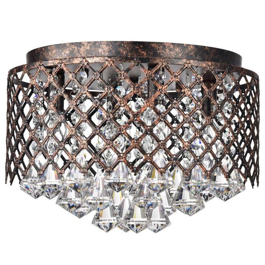 Ceiling Lighting * | Top 10 Edvivi Lighting 4-Light Antique Copper Lattice Crystal Flush Mount Chandelier Glam