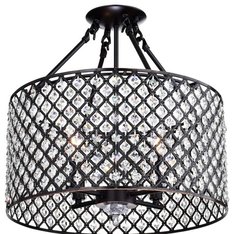 Ceiling Lighting * | Deals Edvivi Lighting Marya 4-Light Oil Rubbed Bronze Beaded Drum Semi Flush Mount Crystal Chandelier