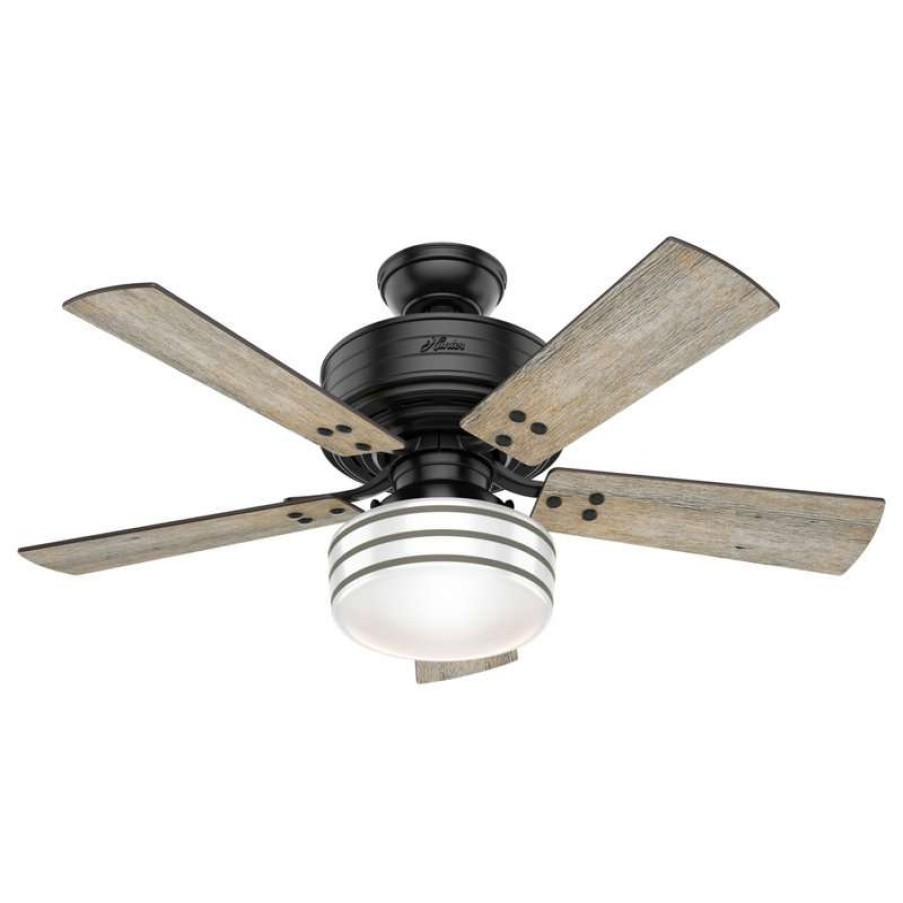 Ceiling Lighting * | Hot Sale Hunter Fan Company Cedar Key Matte Black Ceiling Fan With Light/Remote, 44