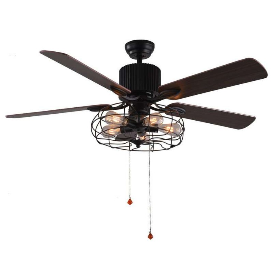 Ceiling Lighting * | Outlet Bella Depot 5 Light Black Vintage Industrial Ceiling Fan With Remote, Reversible Blades, 52