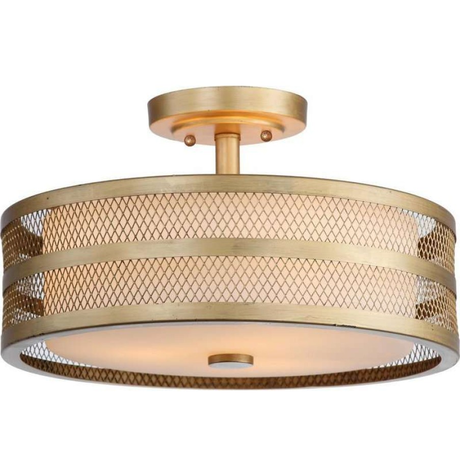 Ceiling Lighting * | Brand New Safavieh Greta 3-Light Antique Gold 15.75 Diameter Veil Semi Flush Antique Gold