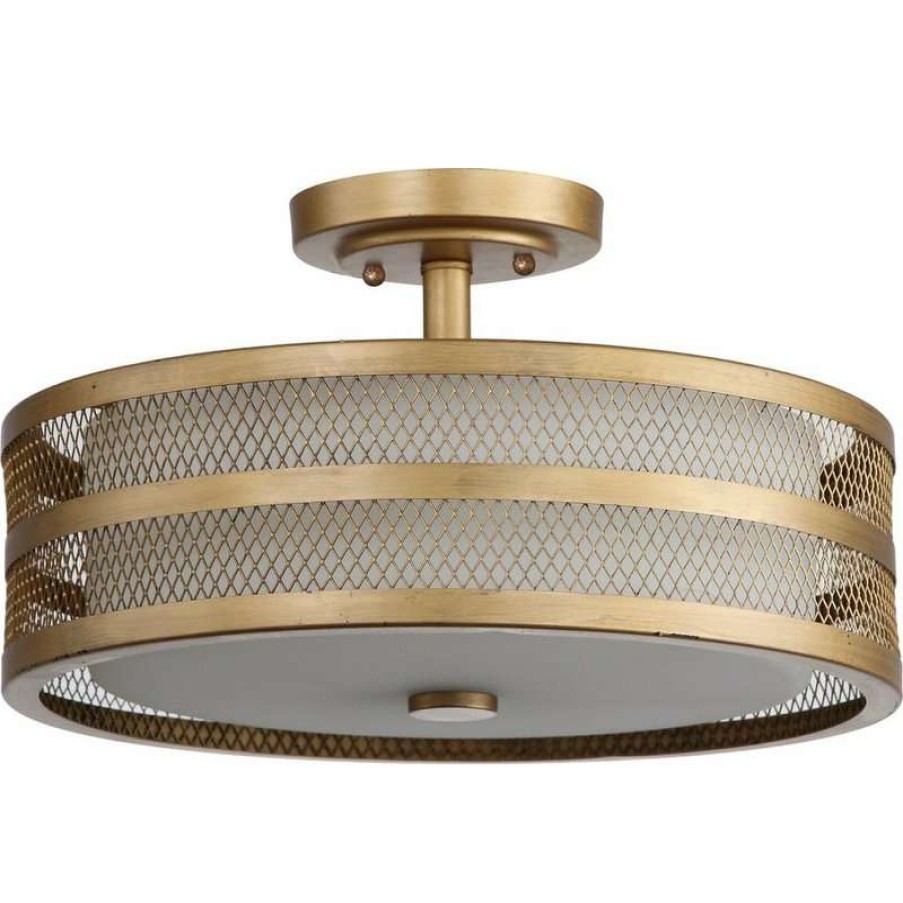 Ceiling Lighting * | Brand New Safavieh Greta 3-Light Antique Gold 15.75 Diameter Veil Semi Flush Antique Gold