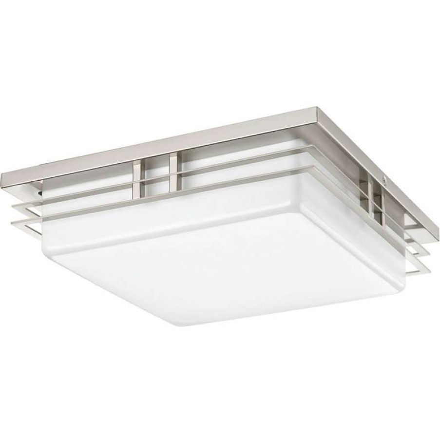 Ceiling Lighting * | Budget Progress Lighting 2-17W Led 3000K Flush Mount, Brushed Nickel