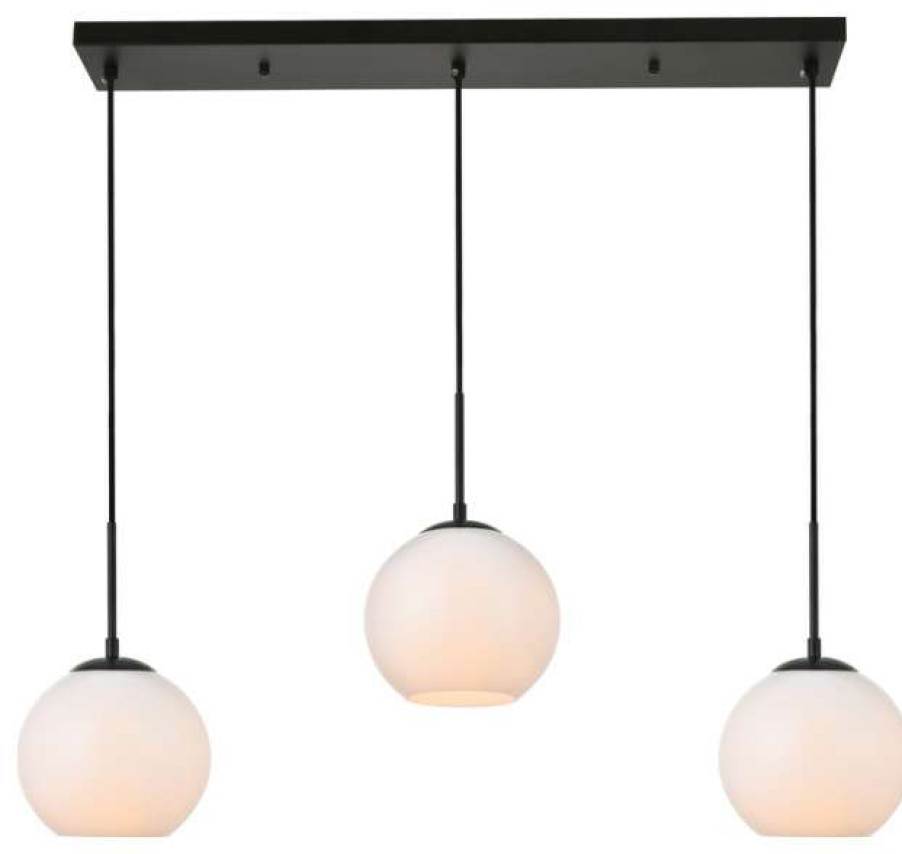 Ceiling Lighting * | Best Sale Elegant Furniture & Lighting Baxter 3 Light Pendant In Black And Frosted White