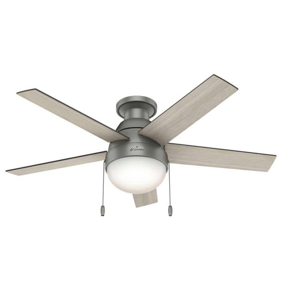 Ceiling Lighting * | Flash Sale Hunter Fan Company 46 Anslee Low Profile Ceiling Fan With Light, Light Gray O