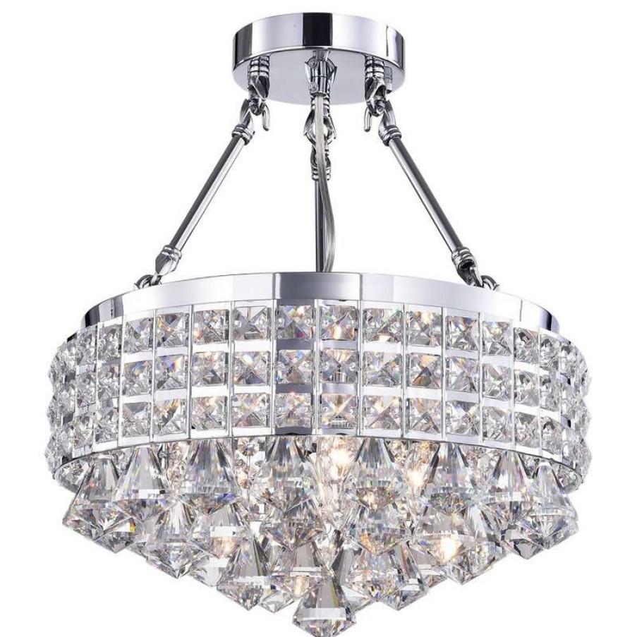 Ceiling Lighting * | Top 10 Edvivi Lighting 4-Light Chrome Semi Flush Mount Beaded Drum Crystal Chandelier Glam