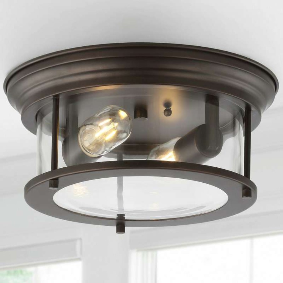 Ceiling Lighting * | Best Sale Jonathan Y Lauren 13.25 Metal And Glass Led Flush Mount, Oil Rubbed Bronze/Clear