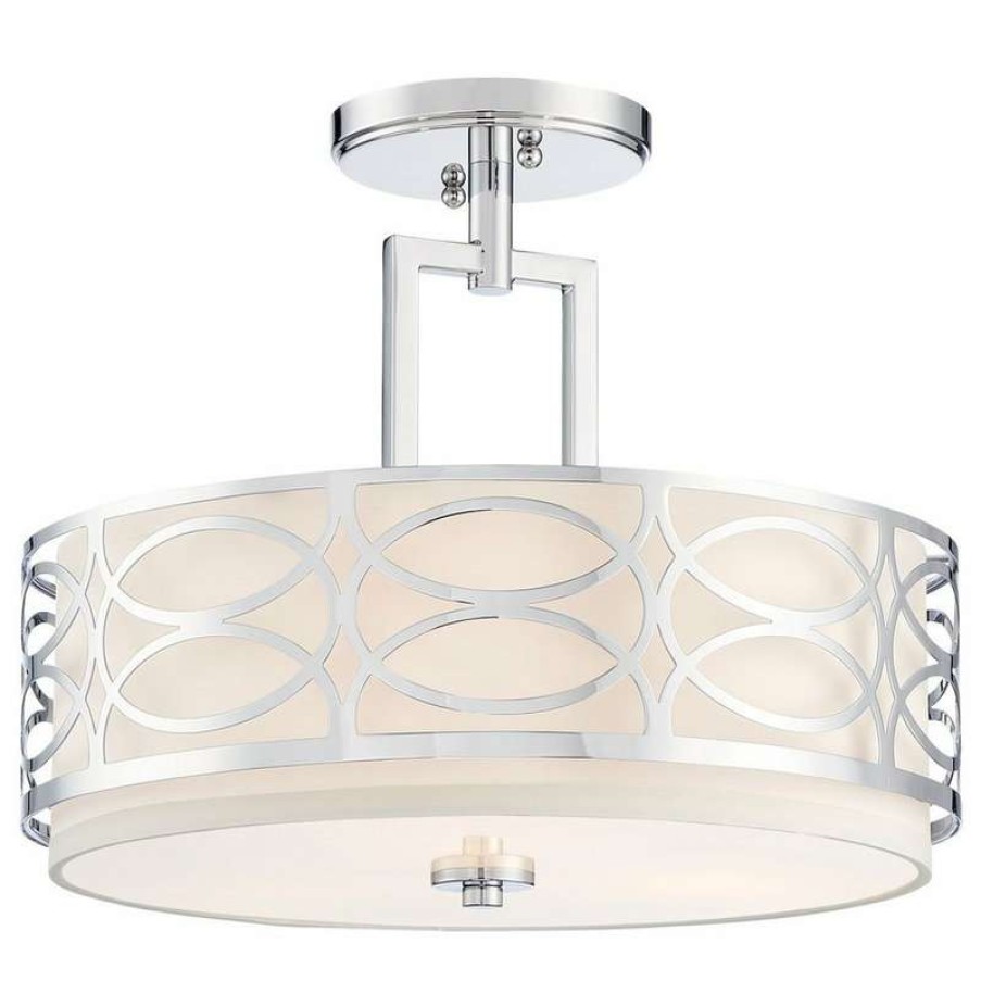 Ceiling Lighting * | New Kira Home Sienna Metal Drum Ceiling Light, Glass Diffuser, Chrome, Semi-Flush Mo