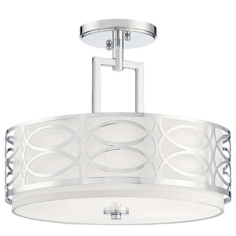 Ceiling Lighting * | New Kira Home Sienna Metal Drum Ceiling Light, Glass Diffuser, Chrome, Semi-Flush Mo