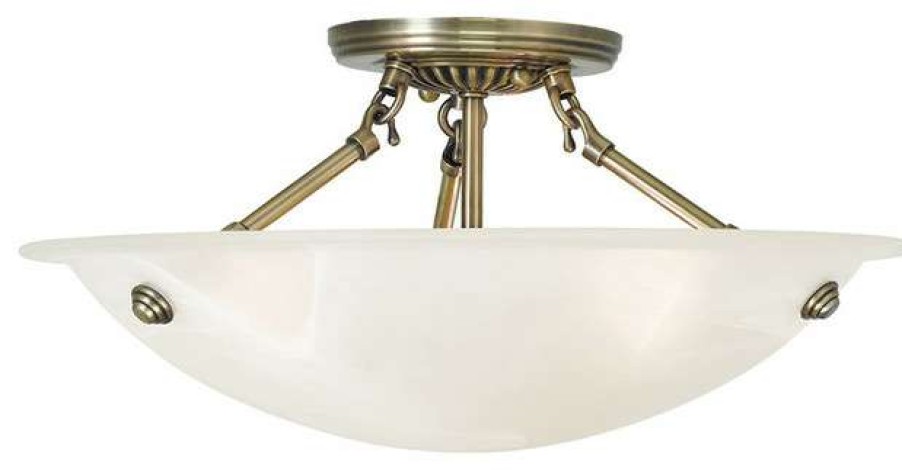 Ceiling Lighting * | Best Deal Livex Lighting Inc. Oasis Ceiling Mount, Antique Brass