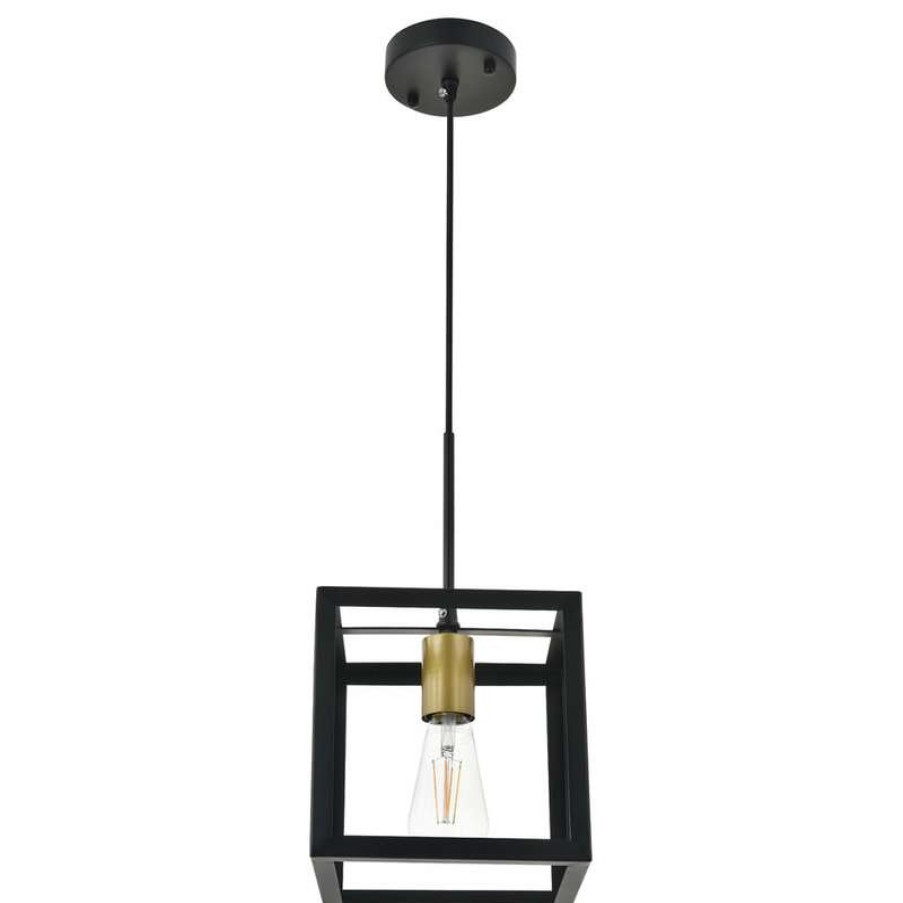 Kitchen & Cabinet Lighting * | Best Deal Elegant Furniture & Lighting Black Finish 1-Light Pendant, Brass And Black, 7.9 X7.9 X8.7