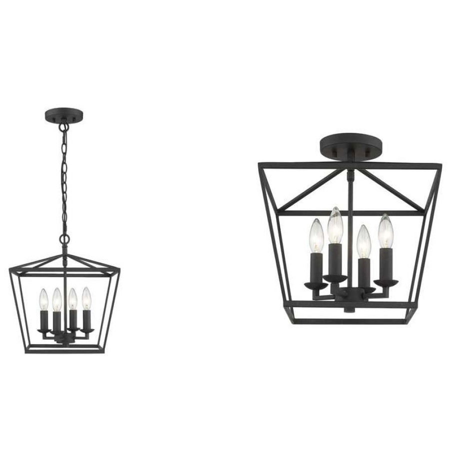 Ceiling Lighting * | Brand New Lighting Favorites 4 Light Semi-Flush Convertible To Pendant Forged Black Lantern