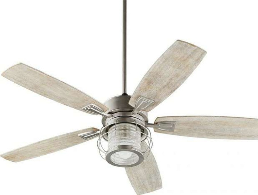 Ceiling Lighting * | Promo Quorum International Quorum Galveston Ceiling Fan, Satin Nickel