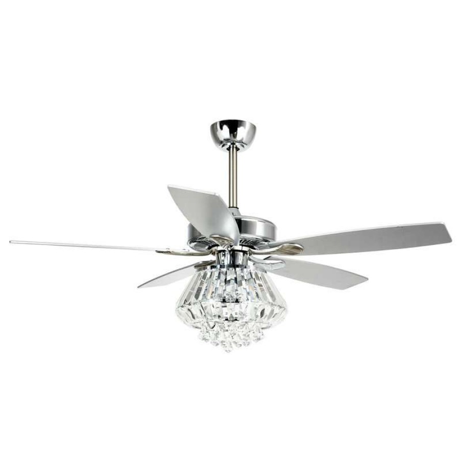 Ceiling Lighting * | Cheap Whoselamp 52-In Crystal 5-Blade Ceiling Fan With Light, Remote Control, Chrome