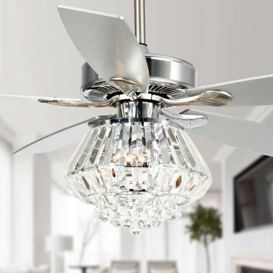 Ceiling Lighting * | Cheap Whoselamp 52-In Crystal 5-Blade Ceiling Fan With Light, Remote Control, Chrome