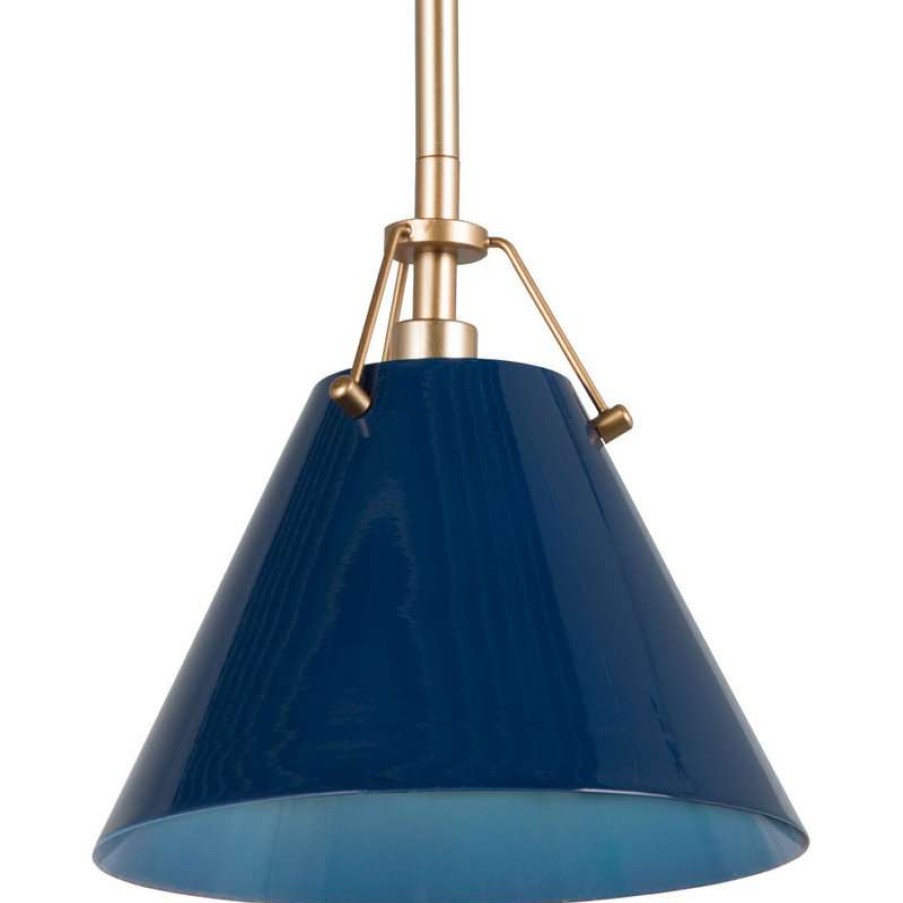 Kitchen & Cabinet Lighting * | Top 10 Laluz Modern Navy Blue Hanging Pendent Light Fixture For Kitchen Island