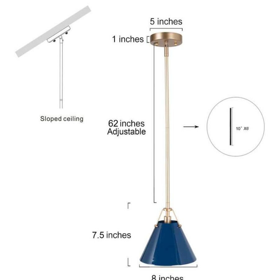 Kitchen & Cabinet Lighting * | Top 10 Laluz Modern Navy Blue Hanging Pendent Light Fixture For Kitchen Island