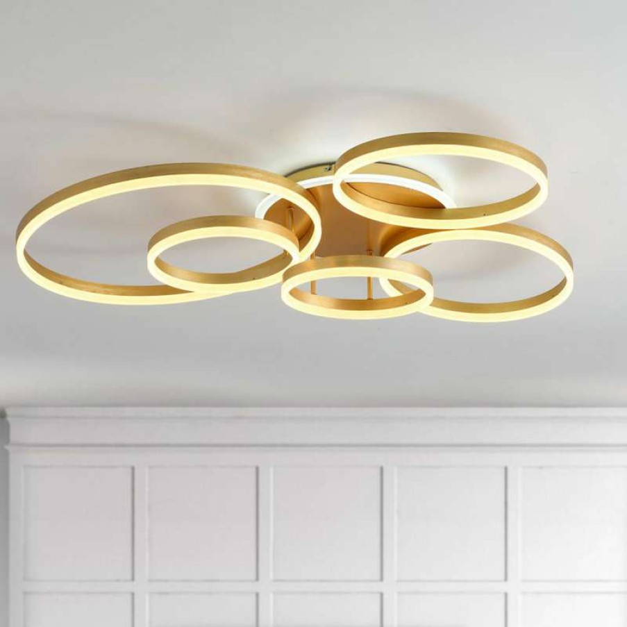 Ceiling Lighting * | Promo Aiwen 5 Light Led Semi-Flush Mount Light Modern Ring Ceiling Light, Gold