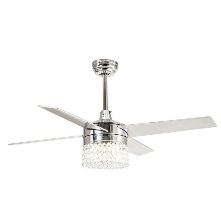 Ceiling Lighting * | Top 10 Whoselamp 48 Modern Crystal Ceiling Fan With Dimmable Led Light, 4-Blades, Remote Control