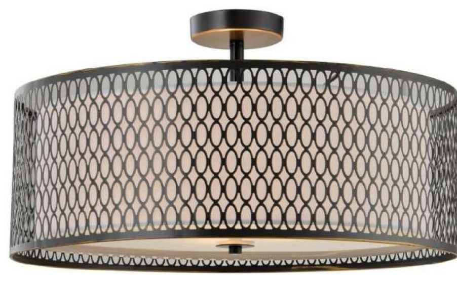 Ceiling Lighting * | New Woodbridge Lighting Inc. Woodbridge Lighting Spencer 3-Light Metal Semi-Flush Fixture In Bronze Off White