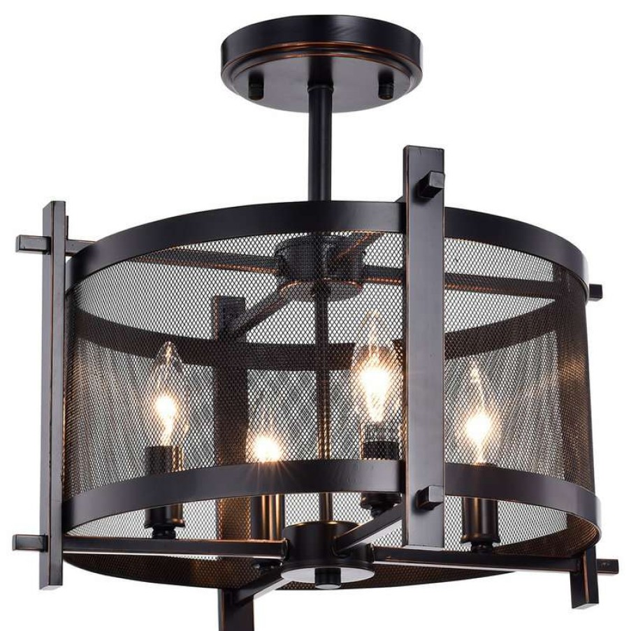 Ceiling Lighting * | Cheap Edvivi Lighting Aludra 4-Light Oil Rubbed Bronze Metal Mesh Shade Semi Flush Mount Chandelier