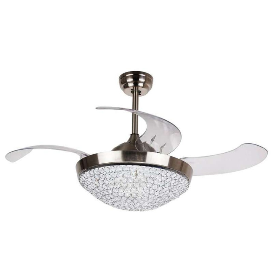 Ceiling Lighting * | Discount Flint Garden Inc Dimmable Crystal Retractable Blades Ceiling Fan With Light, Chrome