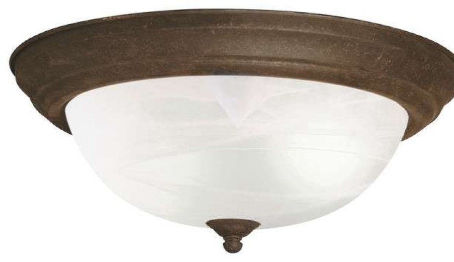 Ceiling Lighting * | Best Reviews Of Kichler Flush Mount 2-Light, Tannery Bronze/Alabaster Swirl Glass