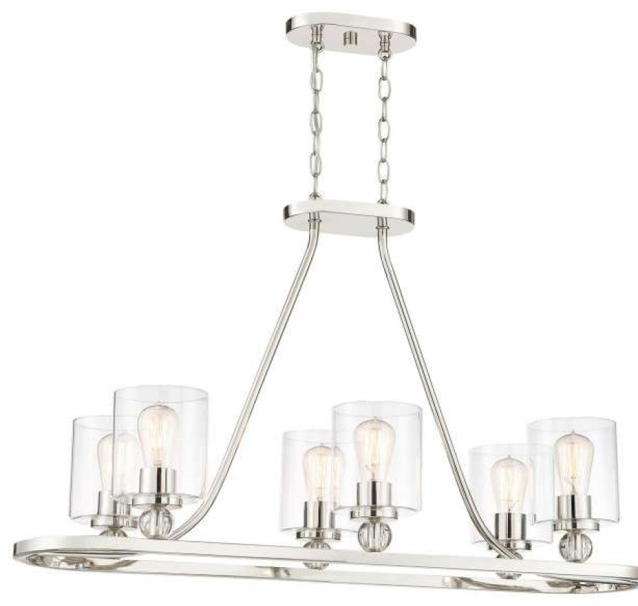 Ceiling Lighting * | Brand New Minka Aire Minka Lavery 3076-613 6 Light 38 W Linear Chandelier Polished Nickel