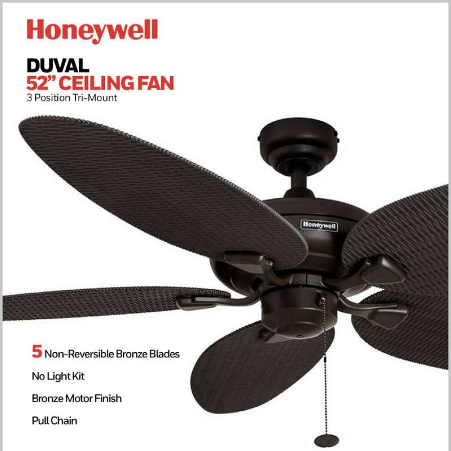 Ceiling Lighting * | Coupon Honeywell Ceiling Fans Honeywell Duvall 52 Inch Tropical Outdoor Ceiling Fan, Bronze