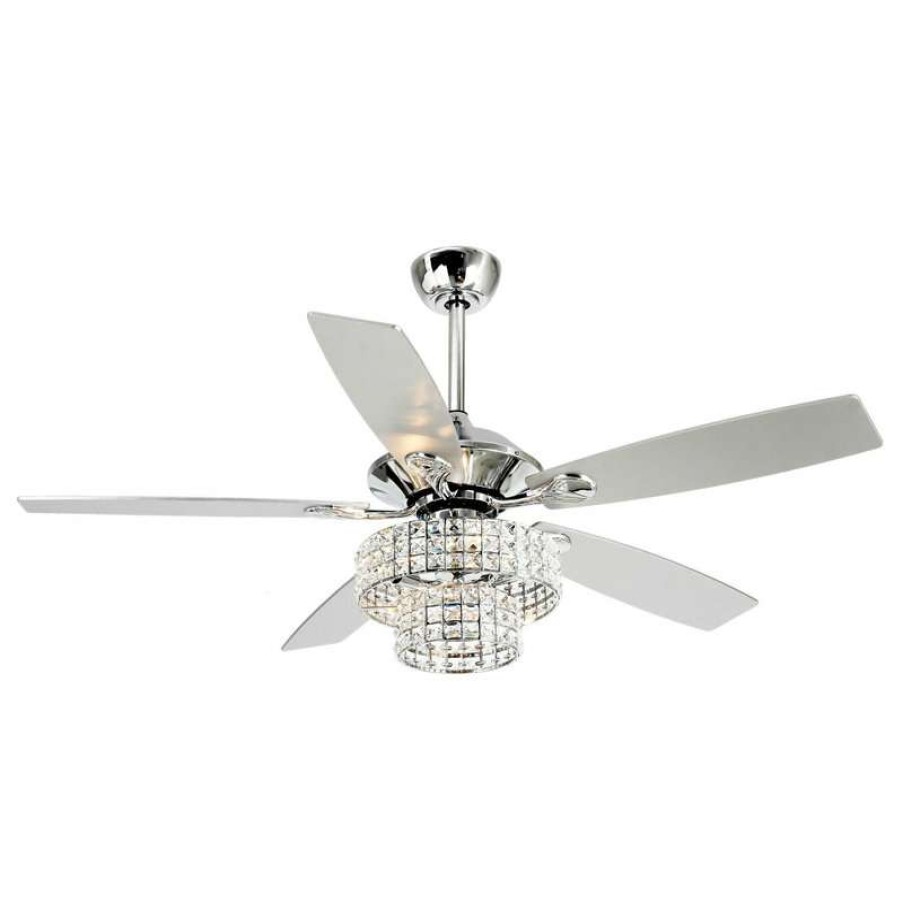 Ceiling Lighting * | Best Reviews Of Whoselamp 52 Modern Crystal Ceiling Fan With 4-Lights/5 Blades, Remote Control, Chrome