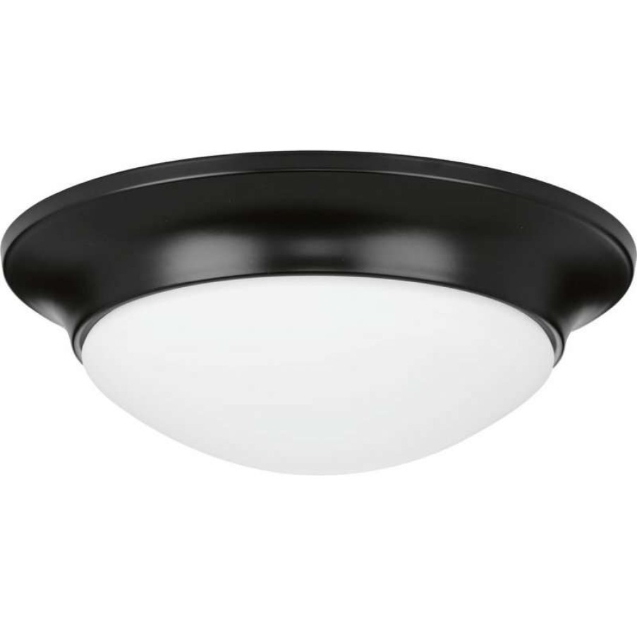 Ceiling Lighting * | Flash Sale Progress Lighting 1-Light 11.5 Etched Glass Flush Mount, Black