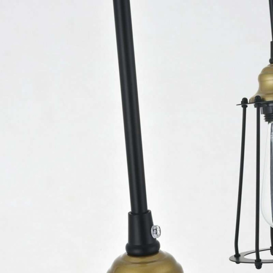 Kitchen & Cabinet Lighting * | New Elegant Furniture & Lighting Auspice 3 Light Brass And Black Pendant