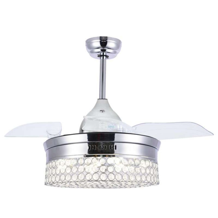 Ceiling Lighting * | Cheap Bella Depot Transitional Crystal Ceiling Fan With Remote, Light, Retractable Blades, Chrome,