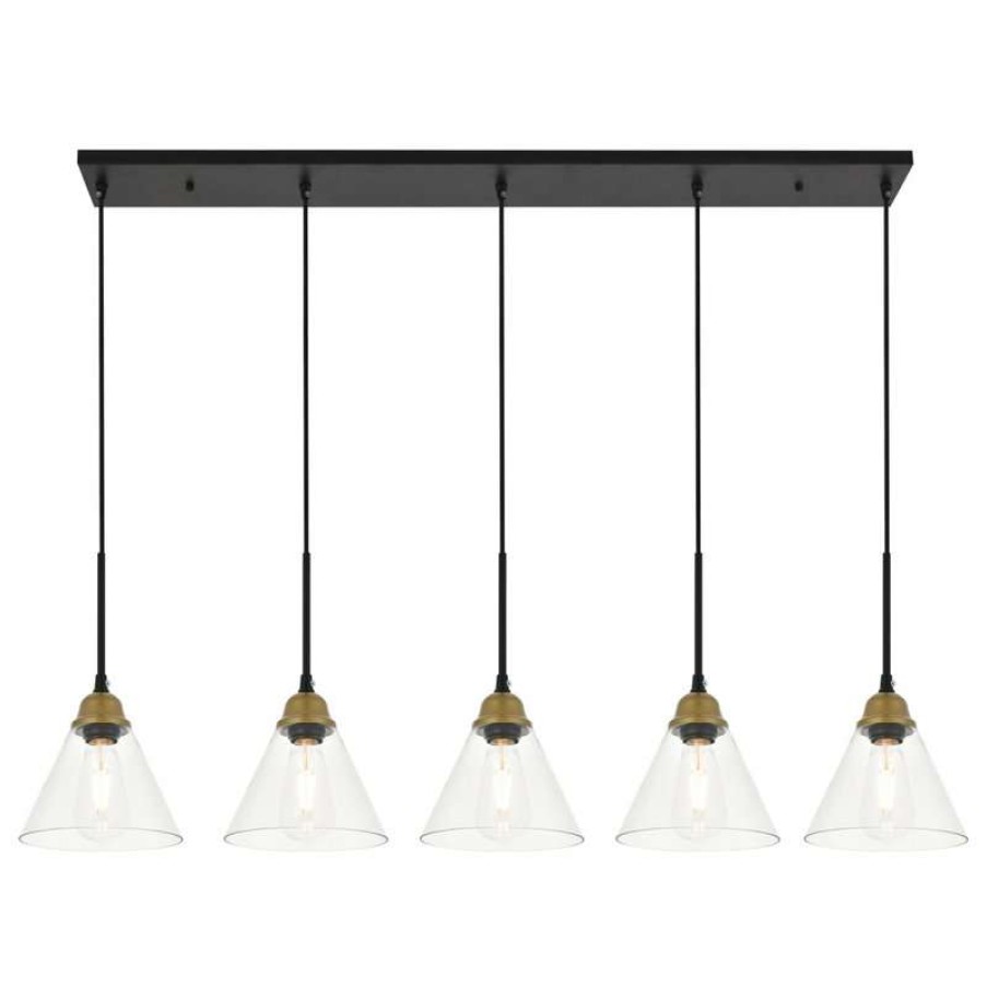 Kitchen & Cabinet Lighting * | Deals Elegant Furniture & Lighting Elegant Lighting Ld4017D48 Histoire 5 Light 47 W Linear Pendant Brass / Black