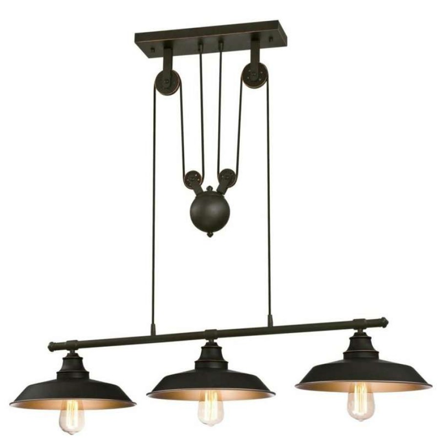 Kitchen & Cabinet Lighting * | Top 10 Westinghouse 6332500 Iron Hill 3 Light 40 W Linear Chandelier Oil Rubbed